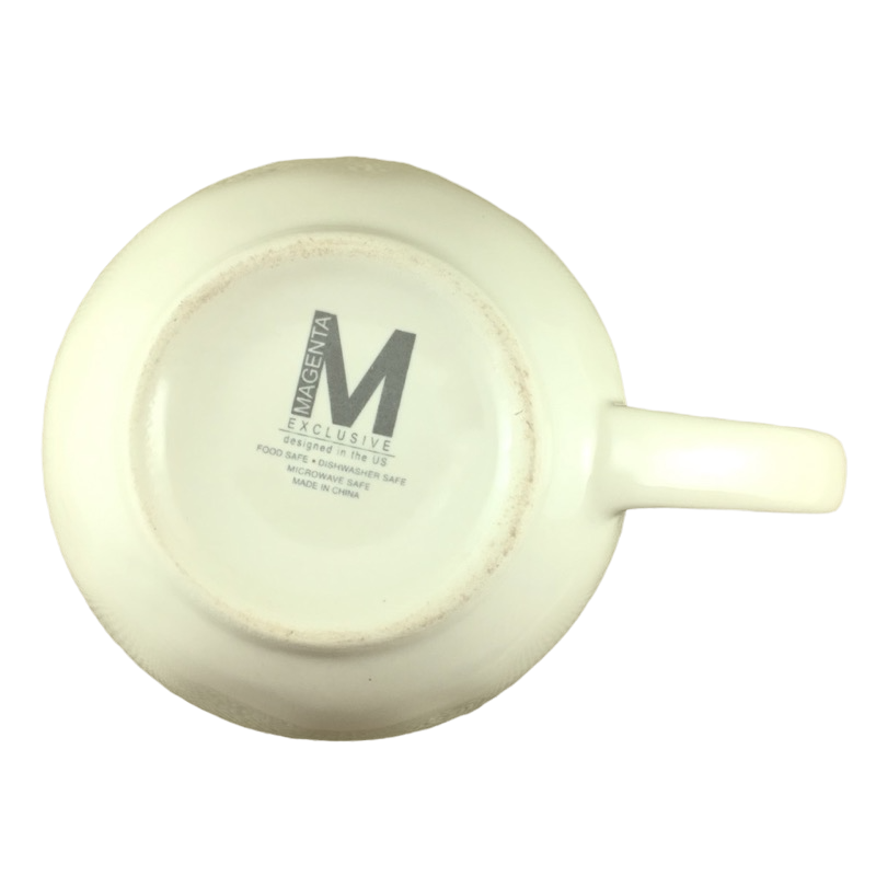 Rae Dunn Bicycle With Bunny And Pink Bow White Exterior Orange Interior Mug Magenta