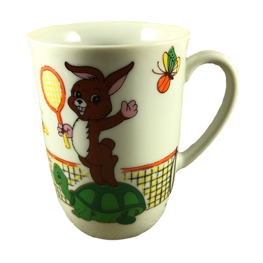 Rabbit Riding On Turtle Holding Badminton Racquet With Butterflies Mug
