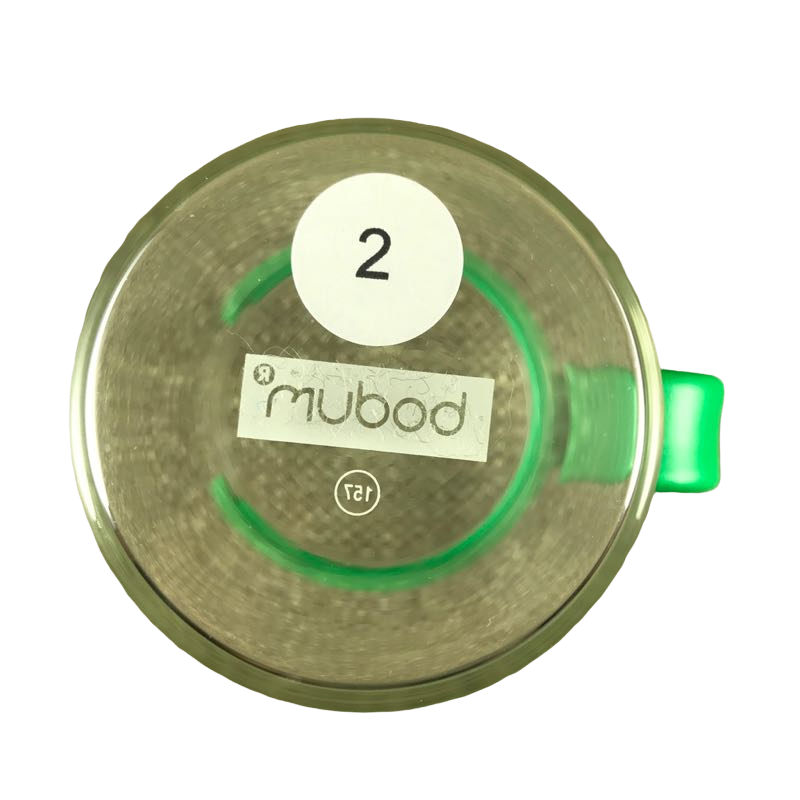 Tall Glass Mug With Plastic Green Handle And Spoon Bodum