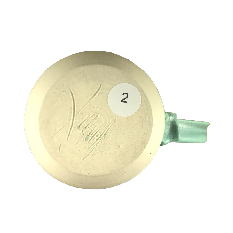 Fancy Handle Signed Pottery Green Mug