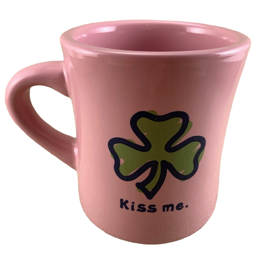 Life Is Good Kiss Me Four Leaf Clover Pink Mug