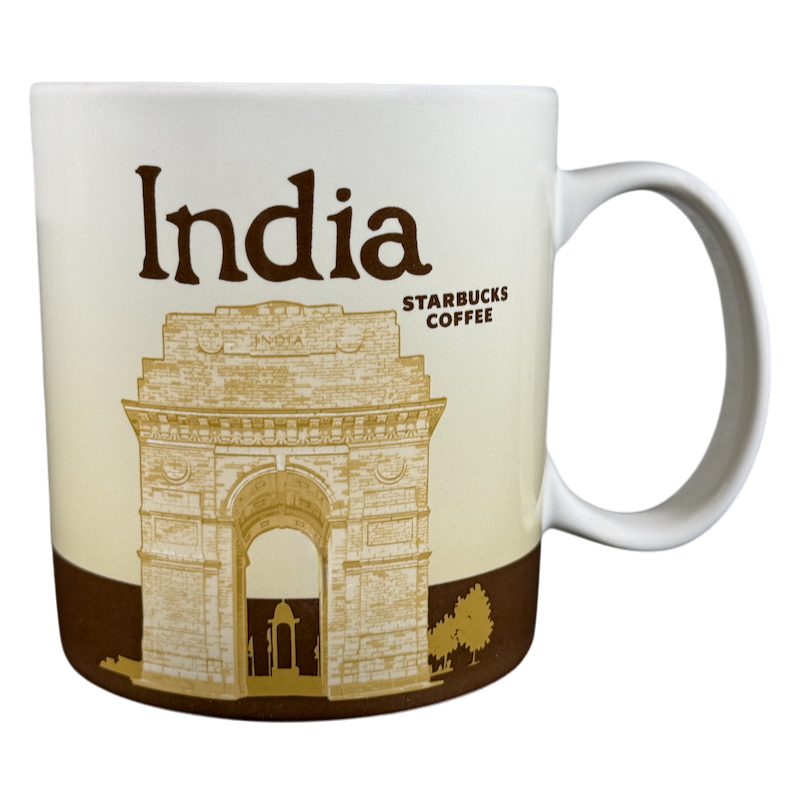 Vintage Starbucks mugs for sale featuring the India monument design with detailed graphics