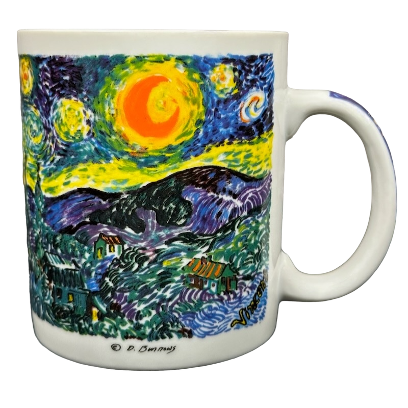 Colorful Vintage Collectible Art Mug Featuring a Swirling Starry Night Design for Sale
