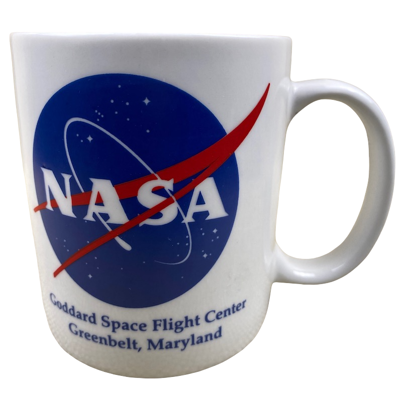 Vintage NASA mug featuring the Goddard Space Flight Center logo in bold colors