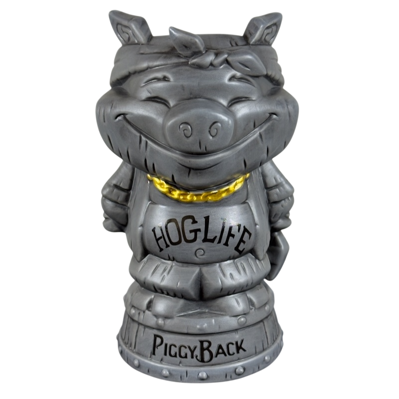 Gray West Coast Winston Tiki Mug with Hog Life and Piggy Back text shown where to buy retired West Coast Winston Tiki Mug