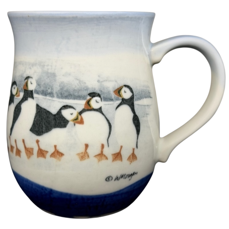 Hand-painted vintage Otagiri stoneware mug collectors featuring charming penguin design