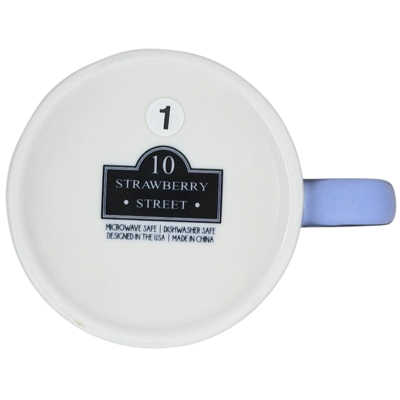 Bottom view of Bella Floral Wildflower Lavender Handle Mug 10 Strawberry Street with care instructions