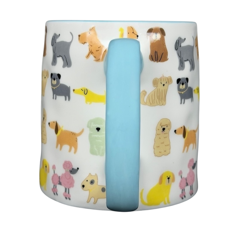 10 Strawberry Street cute dog breed mug with colorful dog illustrations and blue handle