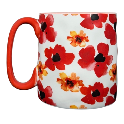 10 Strawberry Street orange red poppy mug featuring vibrant floral design on a white background