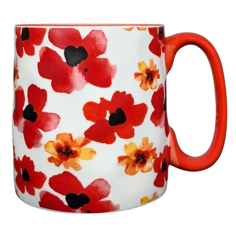 10 Strawberry Street orange red poppy mug featuring vibrant floral design and sturdy handle
