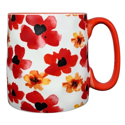 10 Strawberry Street orange red poppy mug featuring vibrant floral design and sturdy handle