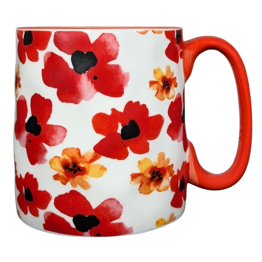 10 Strawberry Street orange red poppy mug featuring vibrant floral design and sturdy handle
