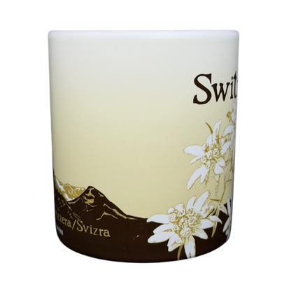 2013 Starbucks Switzerland Global Icon mug featuring mountain and edelweiss flower design