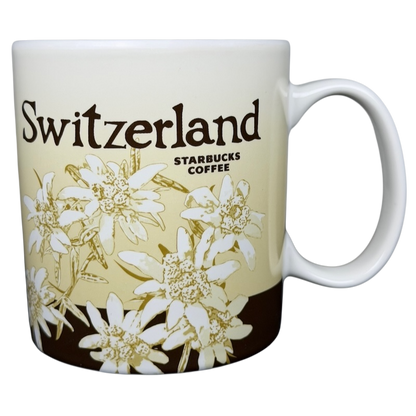 2013 Starbucks Switzerland Global Icon mug featuring a floral design with the Starbucks logo