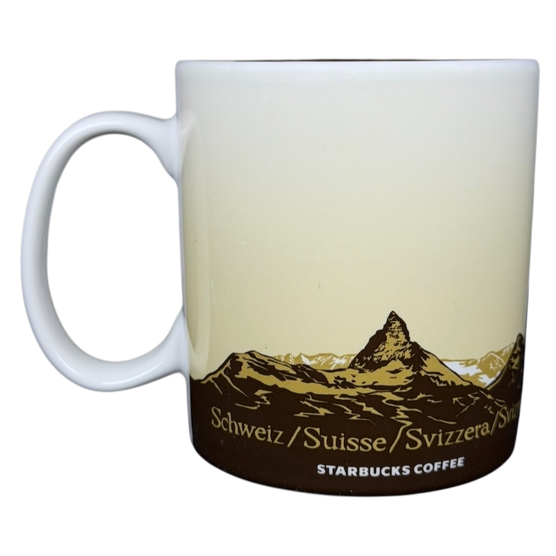 2013 Starbucks Switzerland Global Icon mug featuring the Matterhorn and a cream background