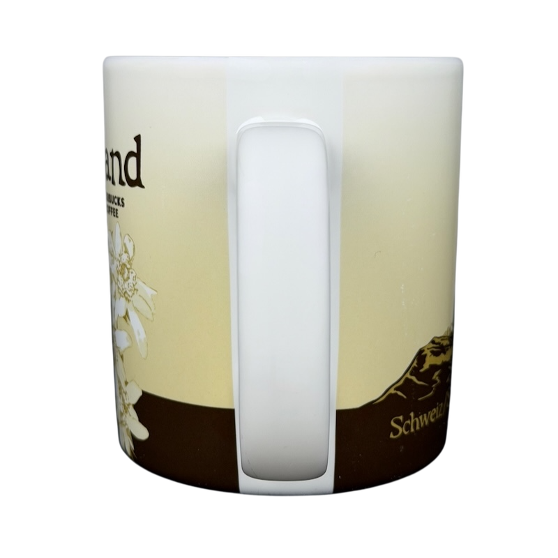 2013 Starbucks Switzerland Global Icon mug featuring floral designs and Swiss landscapes