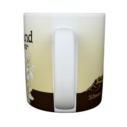 2013 Starbucks Switzerland Global Icon mug featuring floral designs and Swiss landscapes