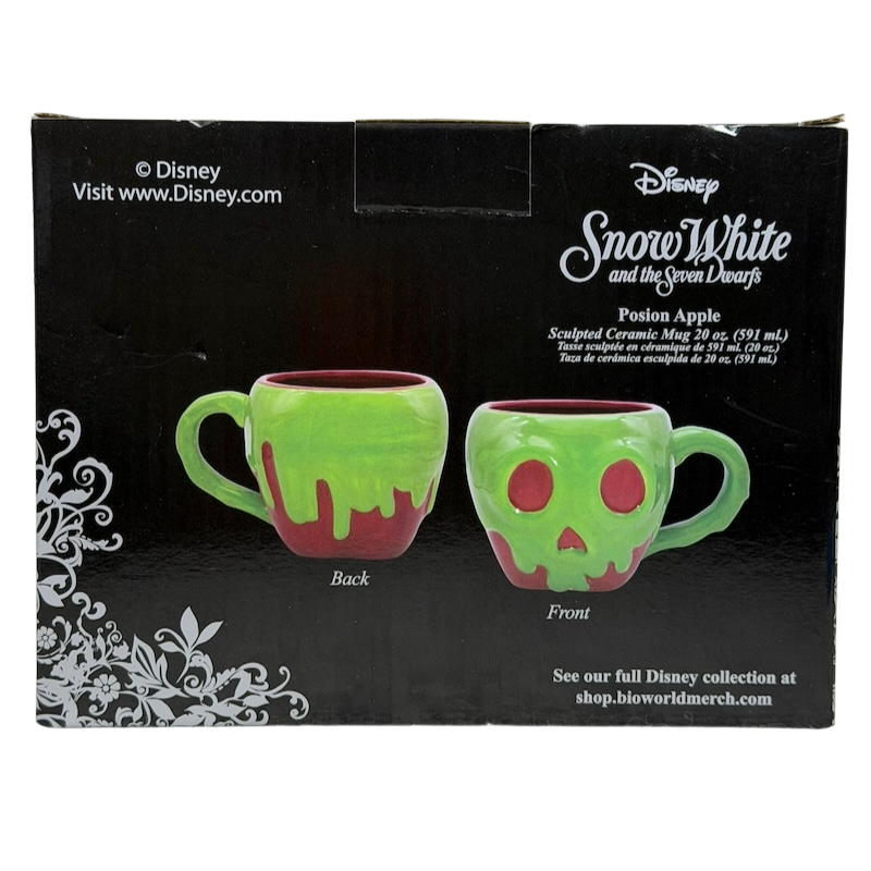 Snow White Evil Queen Green Poison Apple Mug Bioworld Disney featuring skull and dripping design on both sides