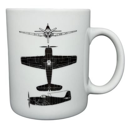 Grumman F6F Hellcat Hawker Aerospace mug featuring detailed aircraft design illustrations