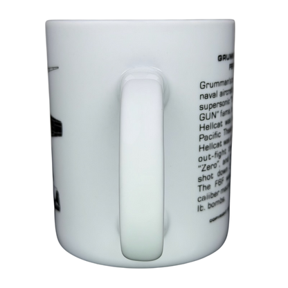 Grumman F6F Hellcat Hawker Aerospace mug featuring detailed aircraft information and images