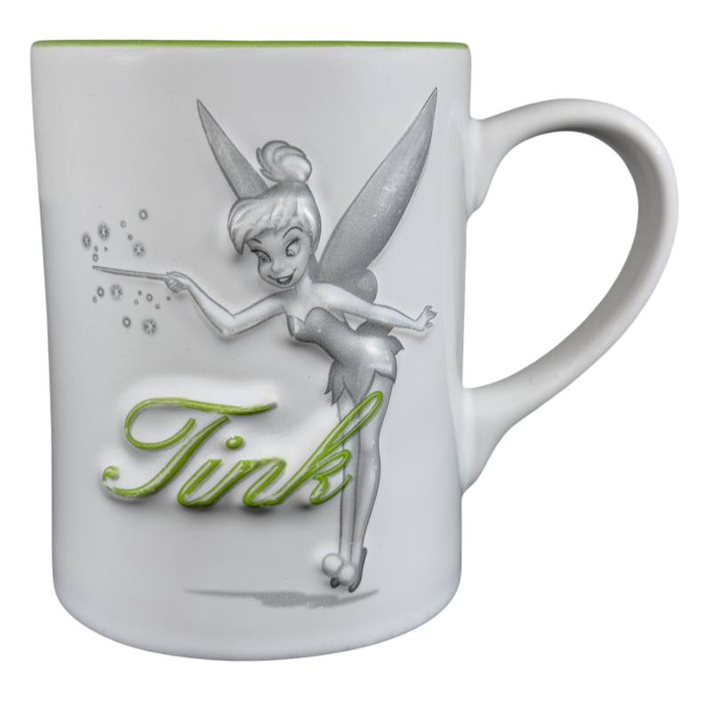 Tinker Bell Tink Waving Magic Wand White Exterior Green Interior Embossed Mug Disney Parks