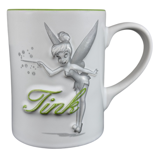 Tinker Bell Tink Waving Magic Wand White Exterior Green Interior Embossed Mug Disney Parks