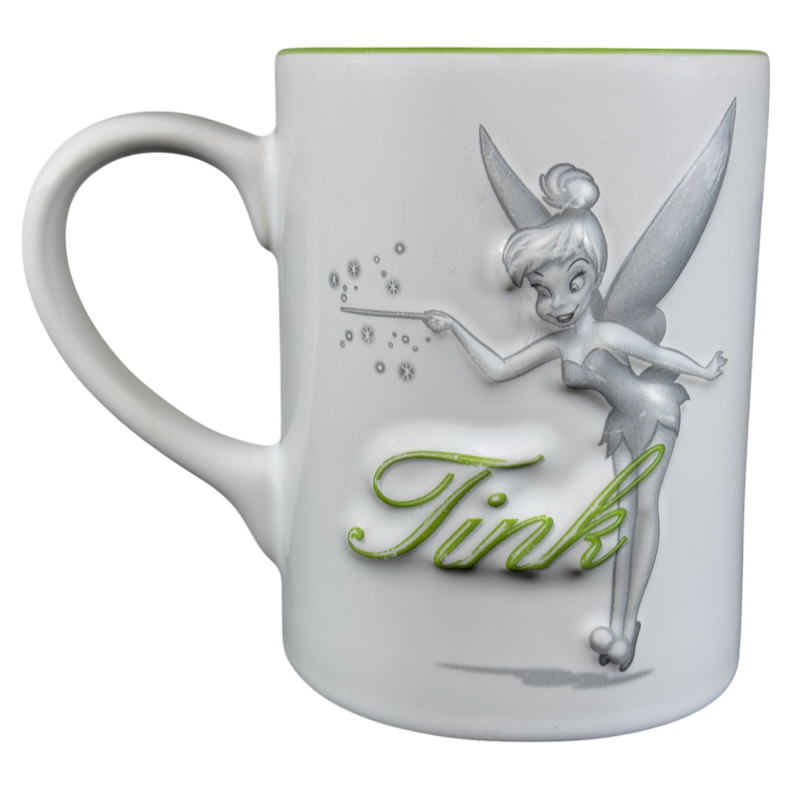 Tinker Bell Tink Waving Magic Wand White Exterior Green Interior Embossed Mug Disney Parks