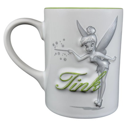 Tinker Bell Tink Waving Magic Wand White Exterior Green Interior Embossed Mug Disney Parks