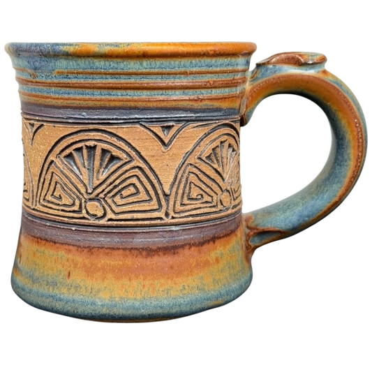 Geometric Sunburst Signed Pottery Mug
