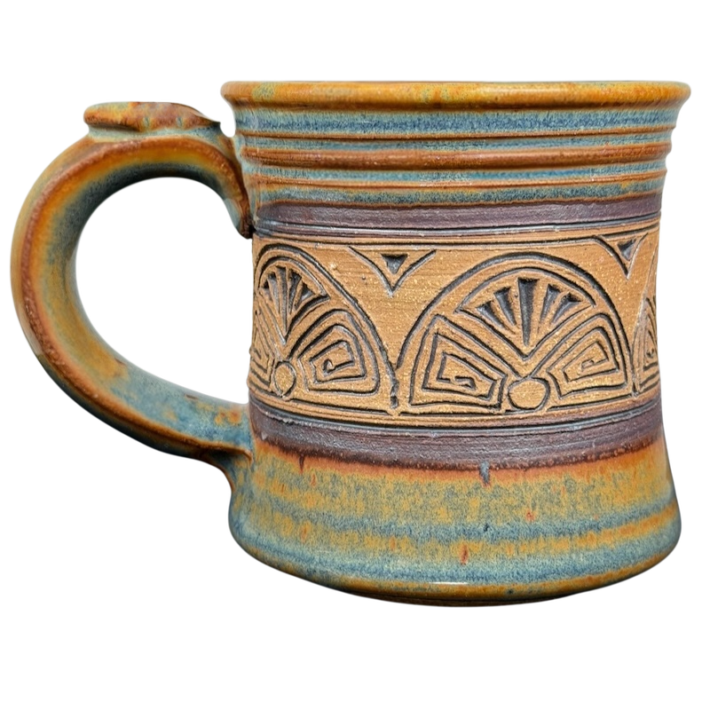 Geometric Sunburst Signed Pottery Mug