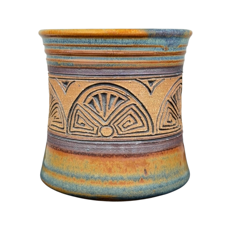 Geometric Sunburst Signed Pottery Mug