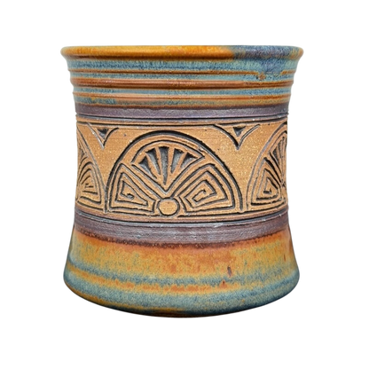Geometric Sunburst Signed Pottery Mug