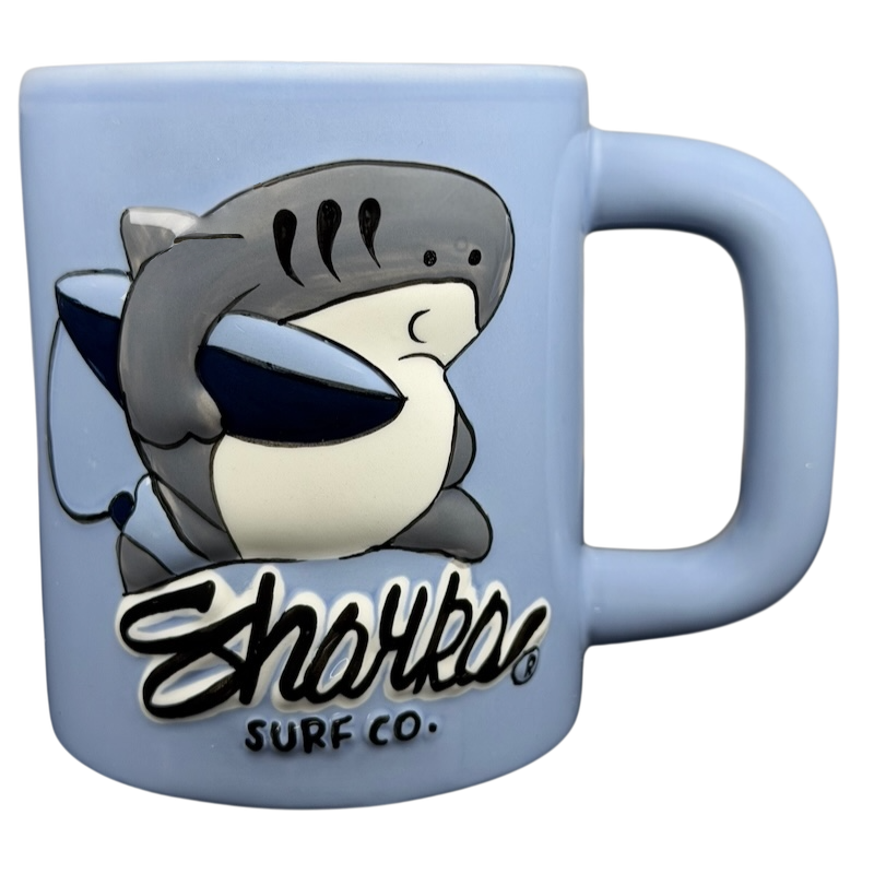 Sharka Surf CO. Hawaii Embossed 3D Shark Surfing Blue Mug