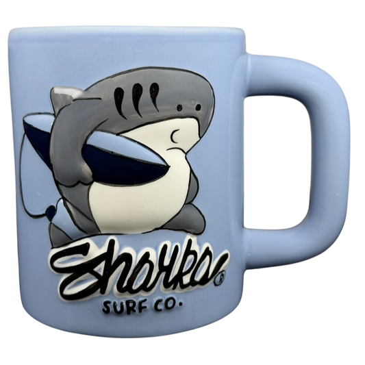 Sharka Surf CO. Hawaii Embossed 3D Shark Surfing Blue Mug