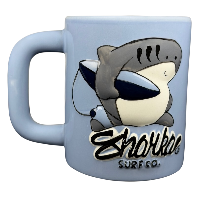Sharka Surf CO. Hawaii Embossed 3D Shark Surfing Blue Mug