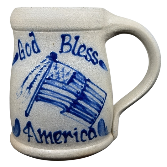 God Bless America Salt Glazed Mug Rowe Pottery Works