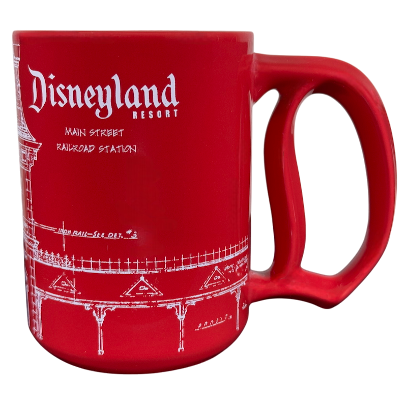 Disneyland Resort Main Street Railroad Station Red Blueprint With D Handle Mug Disney Parks