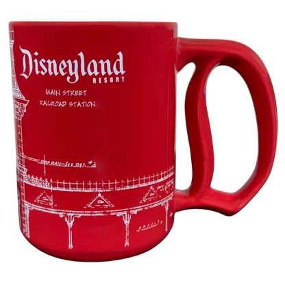 Disneyland Resort Main Street Railroad Station Red Blueprint With D Handle Mug Disney Parks