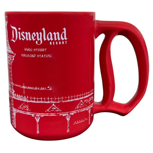 Disneyland Resort Main Street Railroad Station Red Blueprint With D Handle Mug Disney Parks