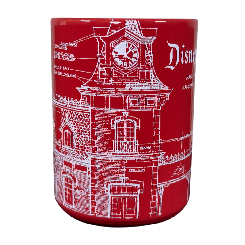 Disneyland Resort Main Street Railroad Station Red Blueprint With D Handle Mug Disney Parks