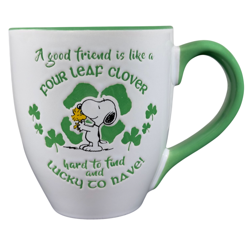 Snoopy And Woodstock Etched A Good Friend Is Like A Four Leaf Clover Mug Peanuts Worldwide