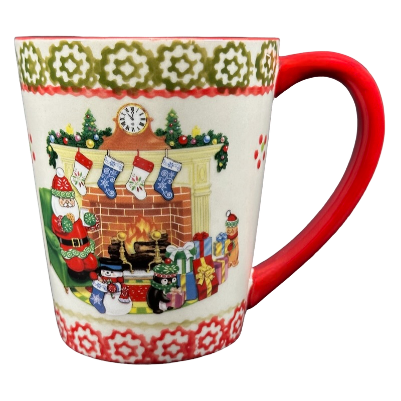 Santa SItting By The Fireplace Holiday 16oz Mug With Coaster/Lid Temp-tations