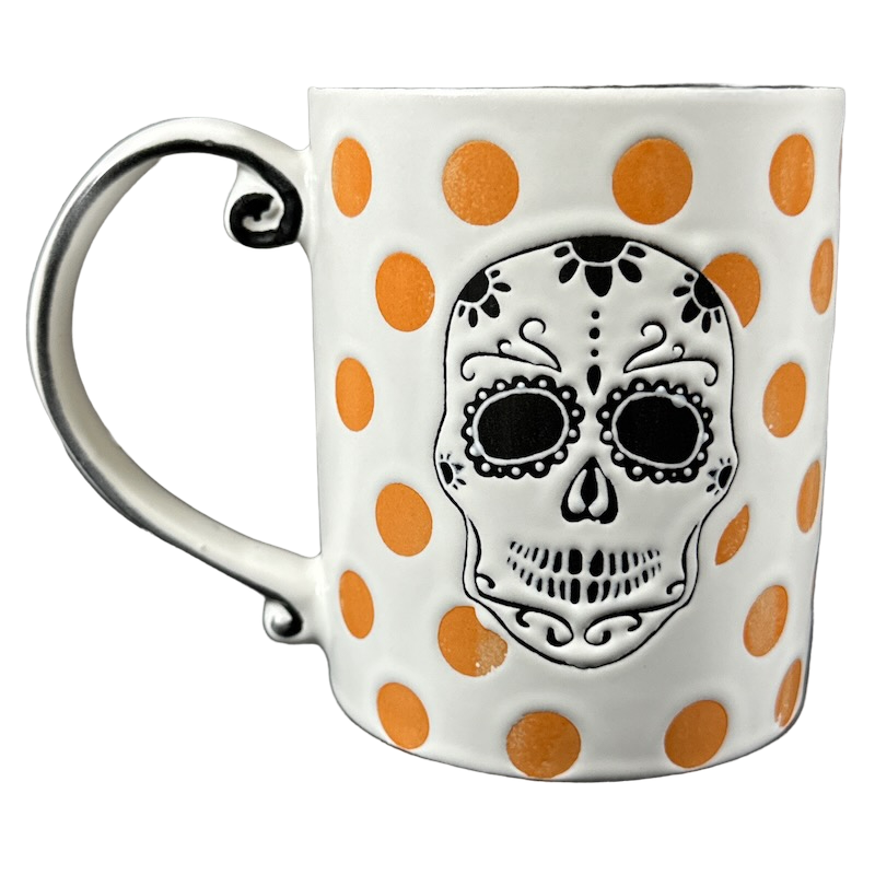 Sugar Skull Orange Polka Dots Halloween Mug Spectrum Designz