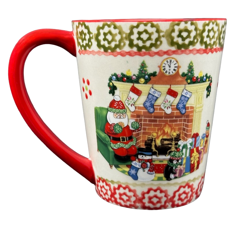 Santa SItting By The Fireplace Holiday 16oz Mug With Coaster/Lid Temp-tations