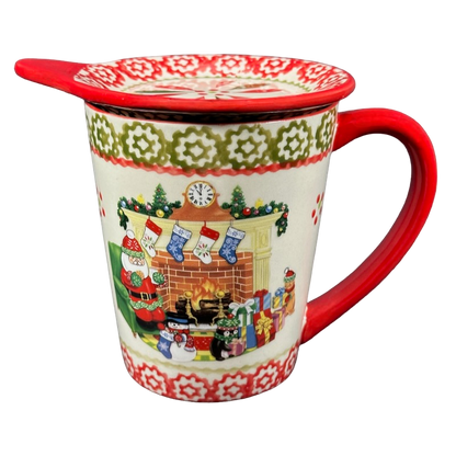 Santa SItting By The Fireplace Holiday 16oz Mug With Coaster/Lid Temp-tations