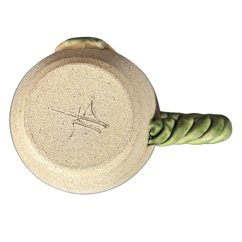 Prickly Pear Cactus Embossed 3D Braided Handle Signed Pottery Mug