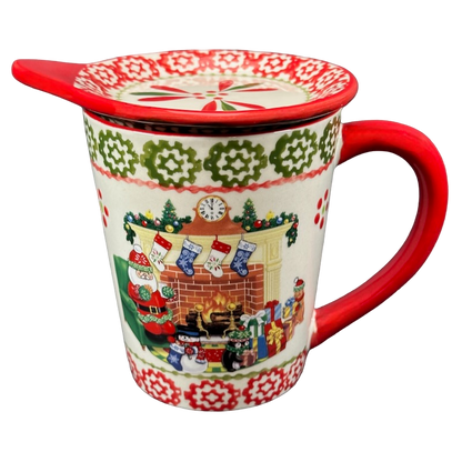 Santa SItting By The Fireplace Holiday 16oz Mug With Coaster/Lid Temp-tations