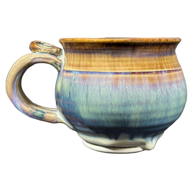 Multicolor Ridged Handle With Thumb Rest Pottery Mug