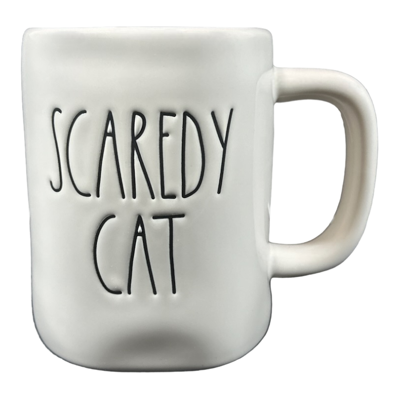 Rae Dunn Artisan Collection SCAREDY CAT Mug Cream Inside Magenta