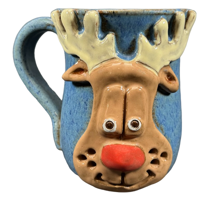 Rudolph The Red Nosed Reindeer Embossed Hand Thrown Mug Mudworks Pottery
